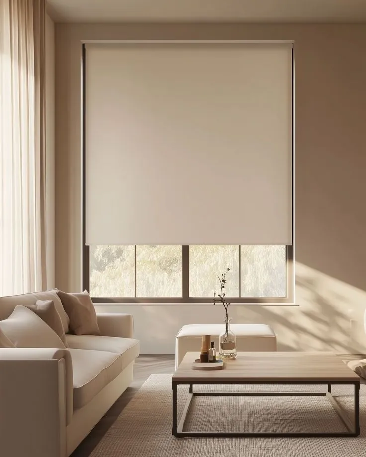 Cream roller blind on a single window, Dubai