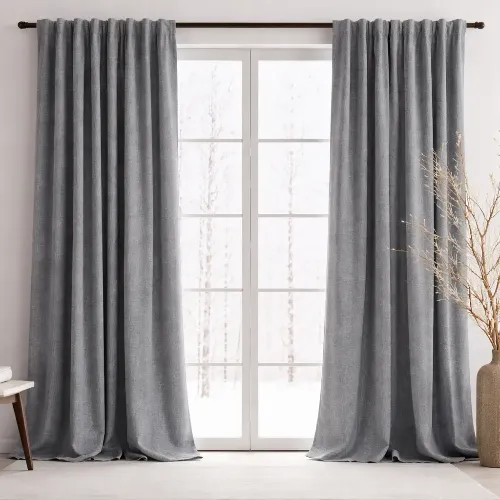 Slate Luxe Linen Office Curtain fabric